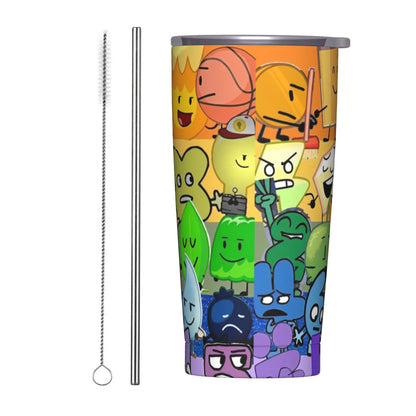 BFDI Cartoon Animated Insulated Tumbler with Straws Lid  Stainless Steel Thermal Mug Double Wall Hot Cold Drink Cups, 20oz