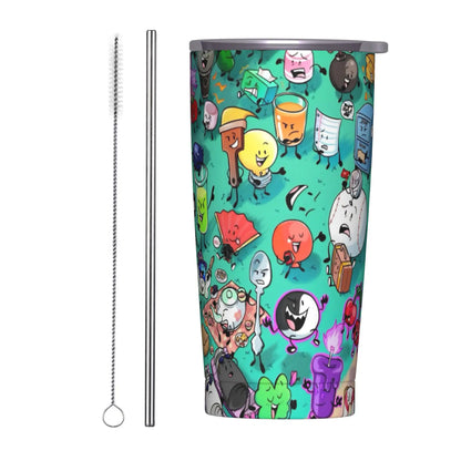 BFDI Cartoon Animated Insulated Tumbler with Straws Lid  Stainless Steel Thermal Mug Double Wall Hot Cold Drink Cups, 20oz