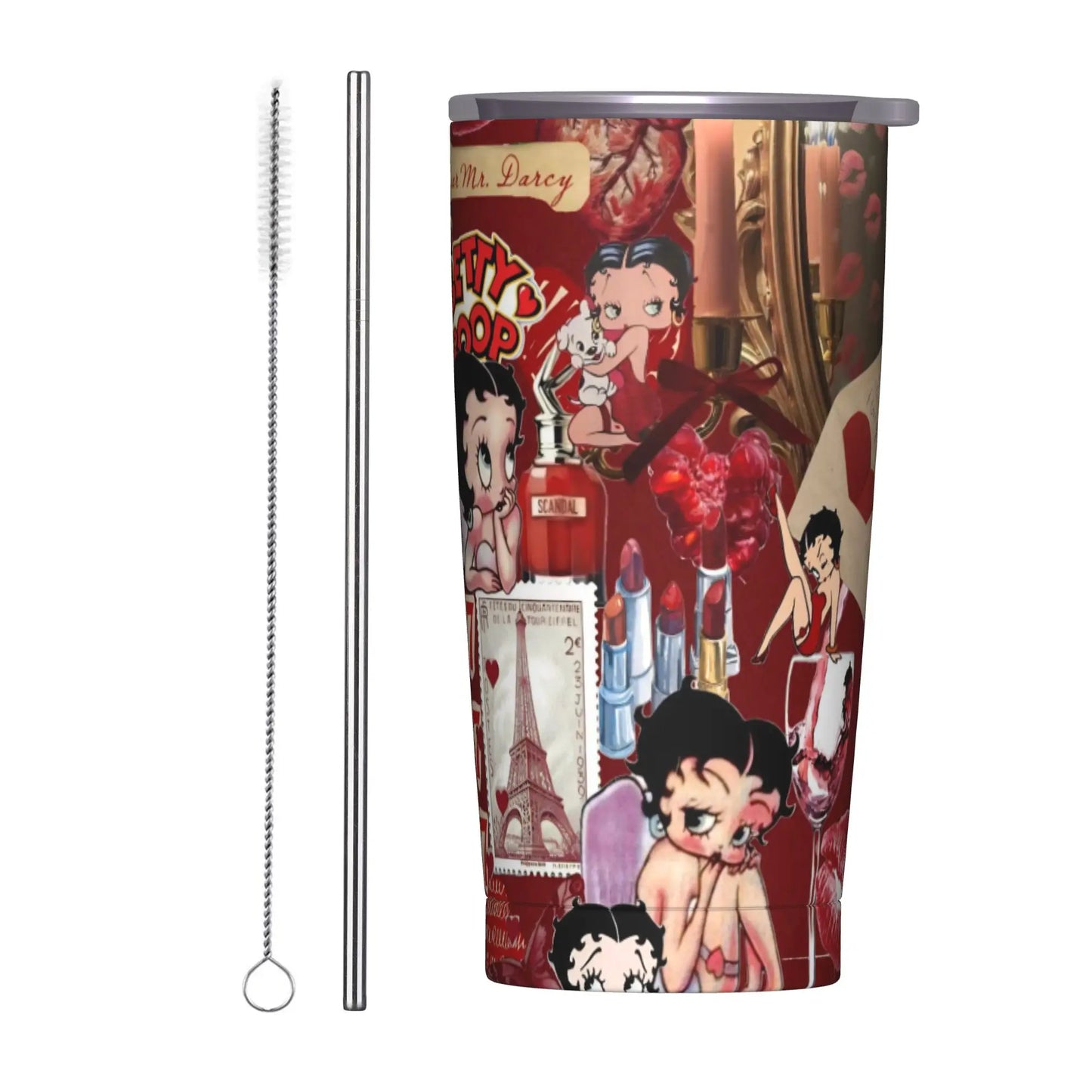 B-Bettys Boops Insulated Tumbler with Straws Lid  Vacuum Thermal Mug Outdoor Portable Car Bottle Cup 20oz