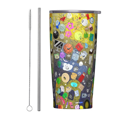 BFDI Cartoon Animated Insulated Tumbler with Straws Lid  Stainless Steel Thermal Mug Double Wall Hot Cold Drink Cups, 20oz