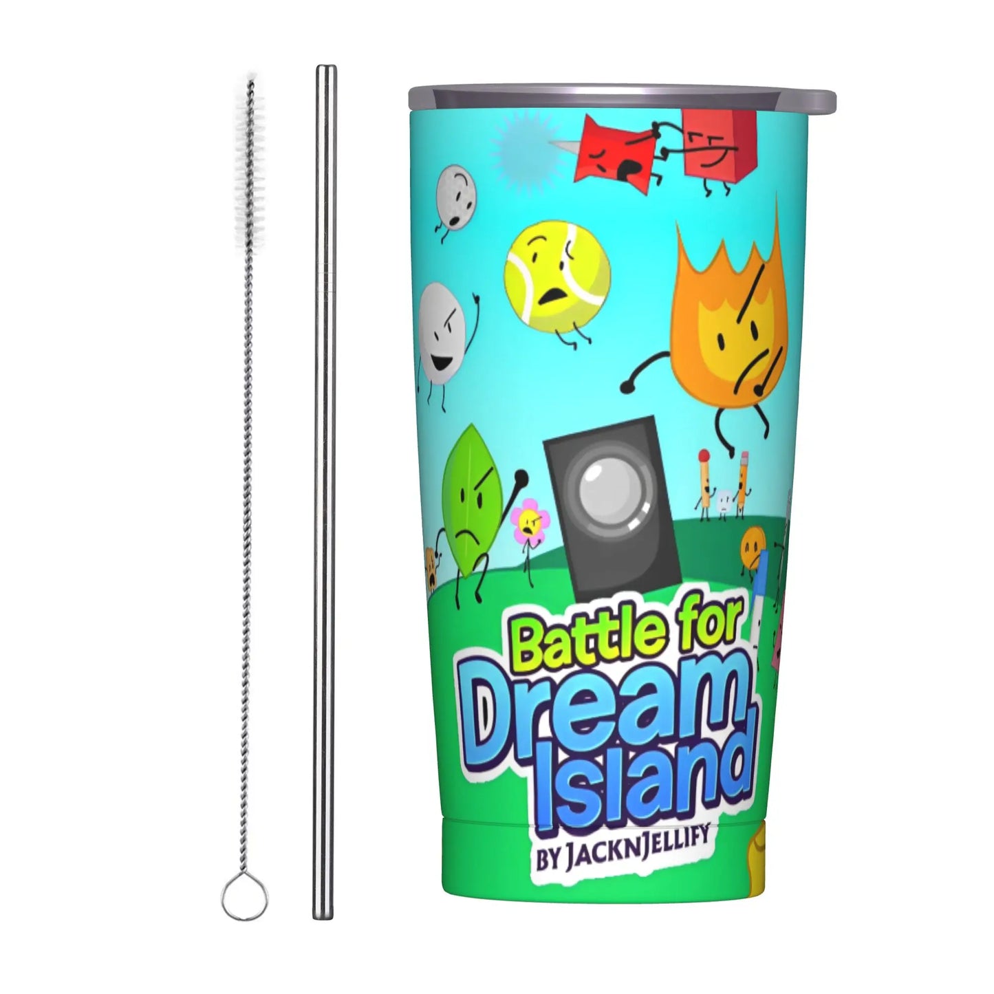 BFDI Cartoon Animated Insulated Tumbler with Straws Lid  Stainless Steel Thermal Mug Double Wall Hot Cold Drink Cups, 20oz