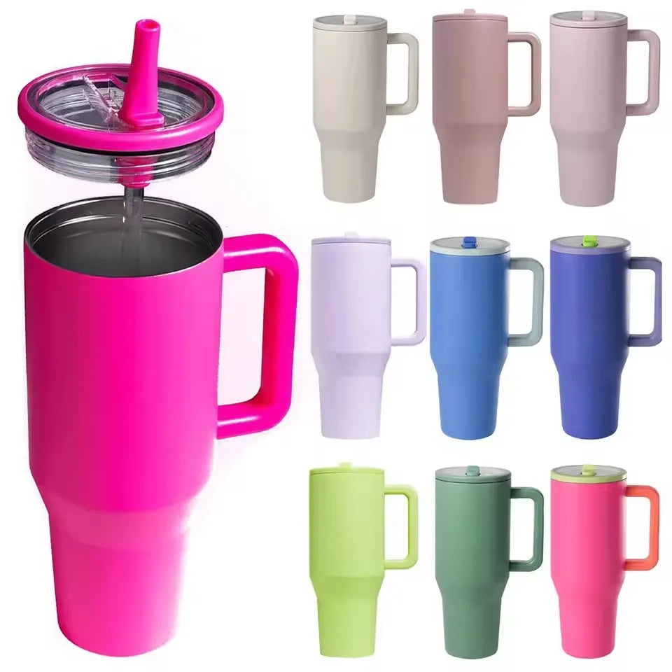 HydraFlow 40 oz Isolated Tumbler | Leak-Resistant Stainless Steel Cup with Handle & Straw