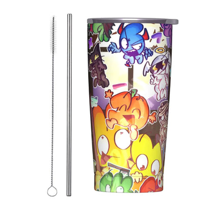 BFDI Cartoon Animated Insulated Tumbler with Straws Lid  Stainless Steel Thermal Mug Double Wall Hot Cold Drink Cups, 20oz
