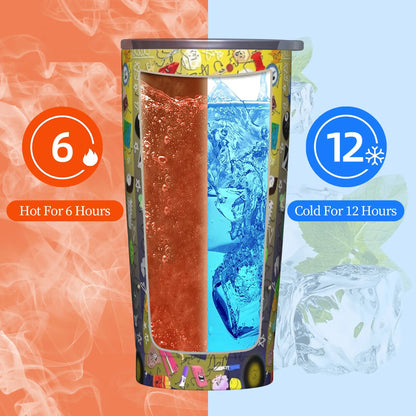 BFDI Cartoon Animated Insulated Tumbler with Straws Lid  Stainless Steel Thermal Mug Double Wall Hot Cold Drink Cups, 20oz