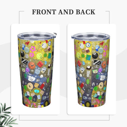 BFDI Cartoon Animated Insulated Tumbler with Straws Lid  Stainless Steel Thermal Mug Double Wall Hot Cold Drink Cups, 20oz