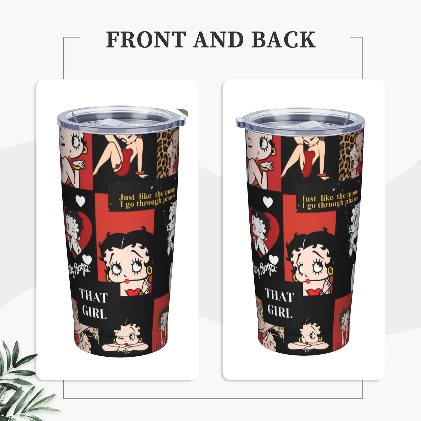 B-Bettys Boops Insulated Tumbler with Straws Lid  Vacuum Thermal Mug Outdoor Portable Car Bottle Cup 20oz