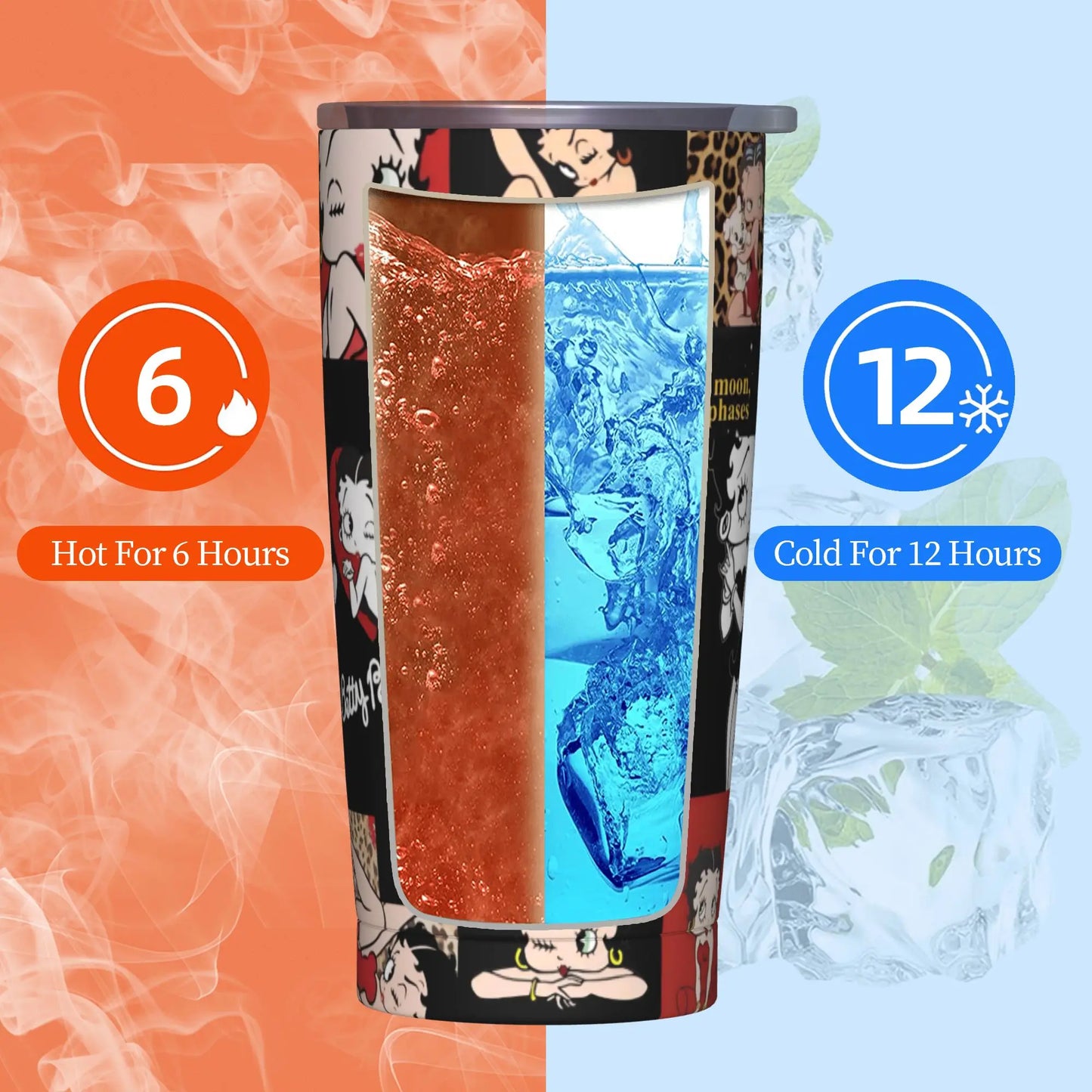 B-Bettys Boops Insulated Tumbler with Straws Lid  Vacuum Thermal Mug Outdoor Portable Car Bottle Cup 20oz