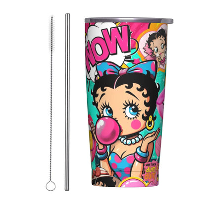 B-Bettys Boops Insulated Tumbler with Straws Lid  Vacuum Thermal Mug Outdoor Portable Car Bottle Cup 20oz