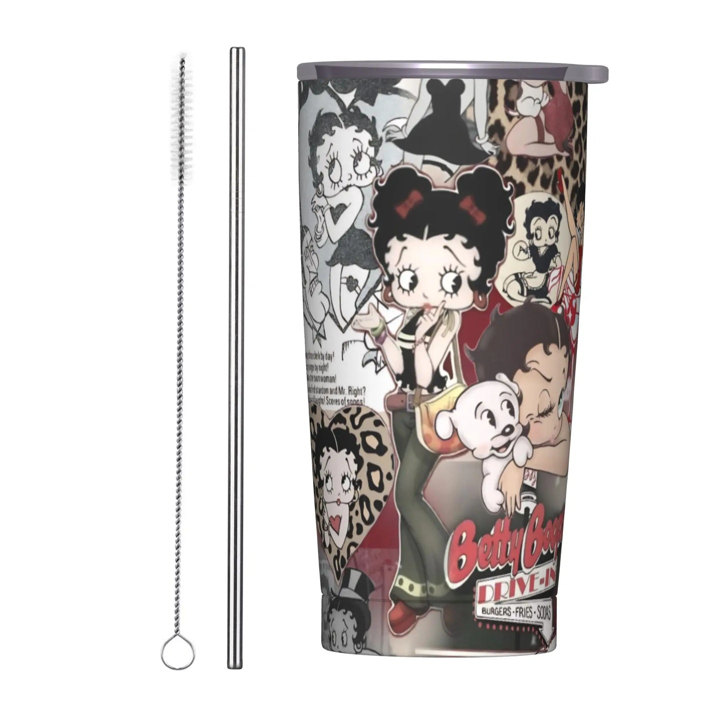 B-Bettys Boops Insulated Tumbler with Straws Lid  Vacuum Thermal Mug Outdoor Portable Car Bottle Cup 20oz