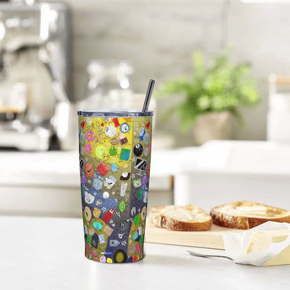 BFDI Cartoon Animated Insulated Tumbler with Straws Lid  Stainless Steel Thermal Mug Double Wall Hot Cold Drink Cups, 20oz