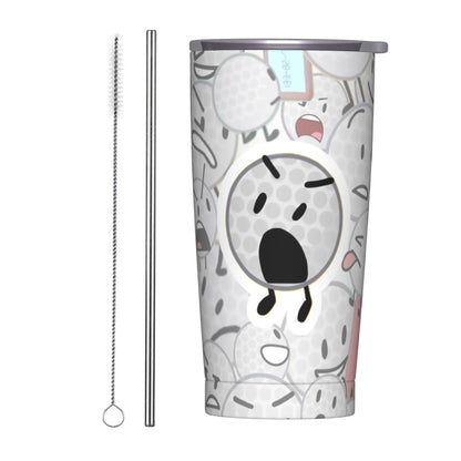 BFDI Cartoon Animated Insulated Tumbler with Straws Lid  Stainless Steel Thermal Mug Double Wall Hot Cold Drink Cups, 20oz