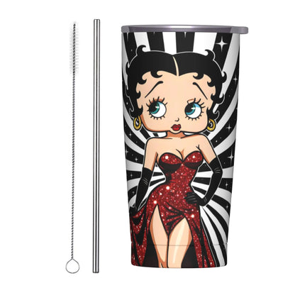 B-Bettys Boops Insulated Tumbler with Straws Lid  Vacuum Thermal Mug Outdoor Portable Car Bottle Cup 20oz