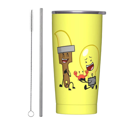 BFDI Cartoon Animated Insulated Tumbler with Straws Lid  Stainless Steel Thermal Mug Double Wall Hot Cold Drink Cups, 20oz