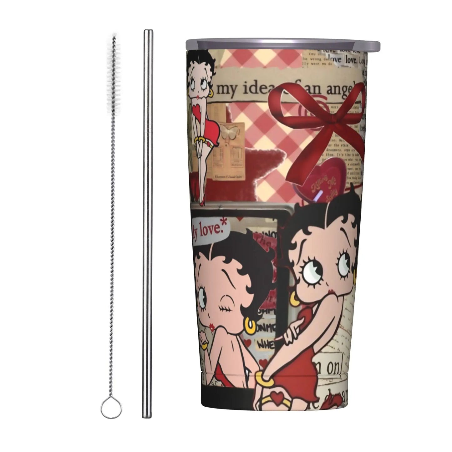 B-Bettys Boops Insulated Tumbler with Straws Lid  Vacuum Thermal Mug Outdoor Portable Car Bottle Cup 20oz