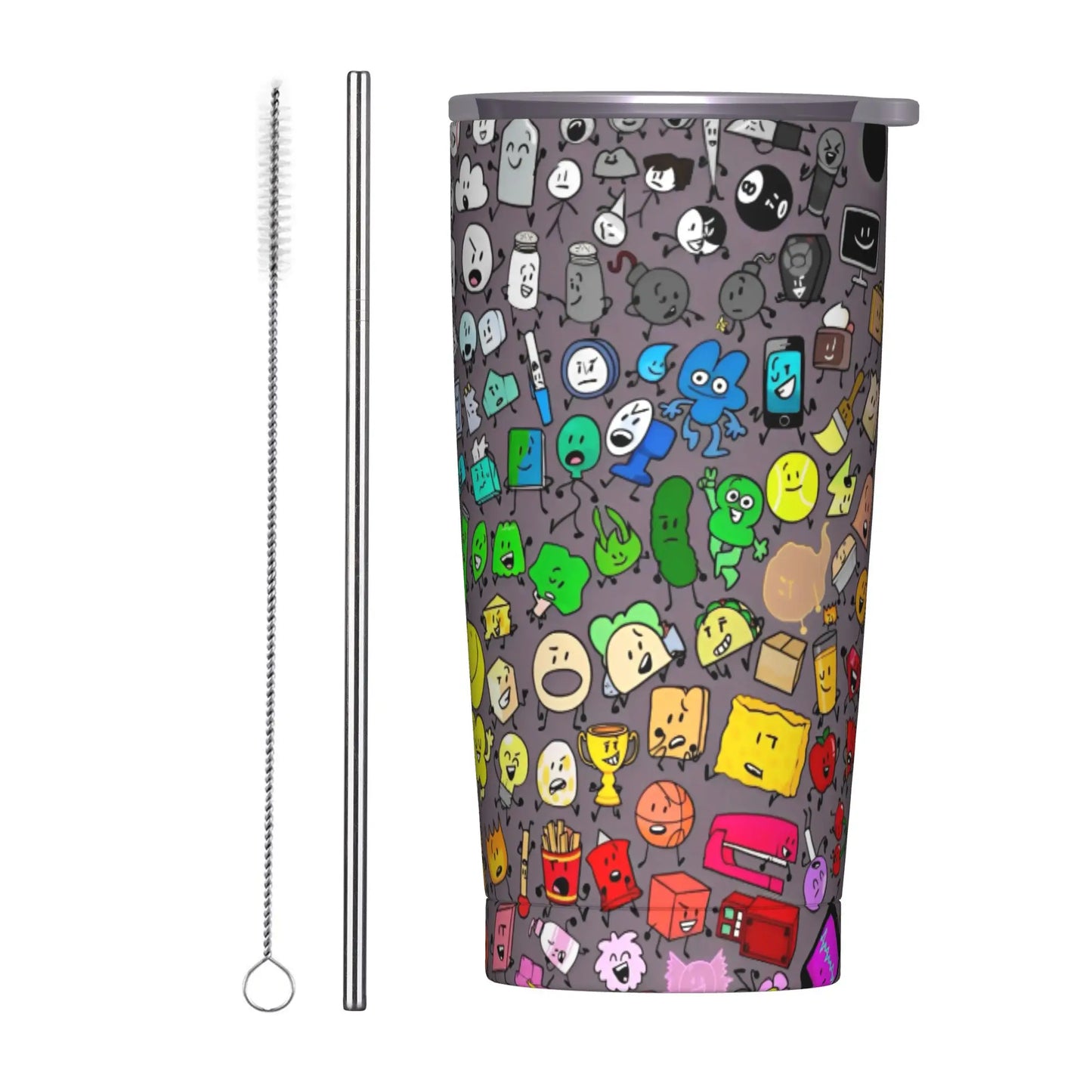 BFDI Cartoon Animated Insulated Tumbler with Straws Lid  Stainless Steel Thermal Mug Double Wall Hot Cold Drink Cups, 20oz