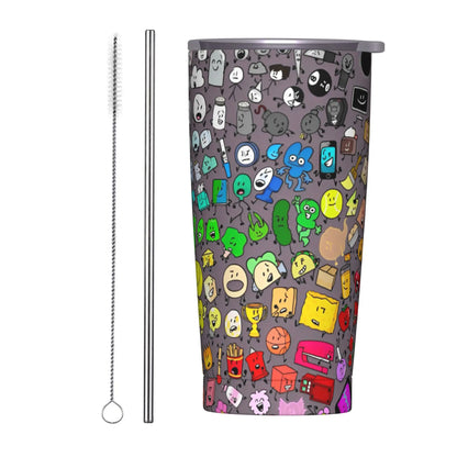 BFDI Cartoon Animated Insulated Tumbler with Straws Lid  Stainless Steel Thermal Mug Double Wall Hot Cold Drink Cups, 20oz