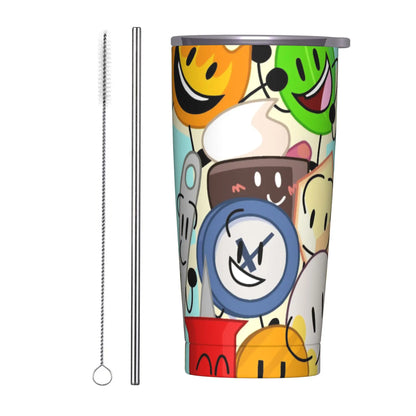 BFDI Cartoon Animated Insulated Tumbler with Straws Lid  Stainless Steel Thermal Mug Double Wall Hot Cold Drink Cups, 20oz